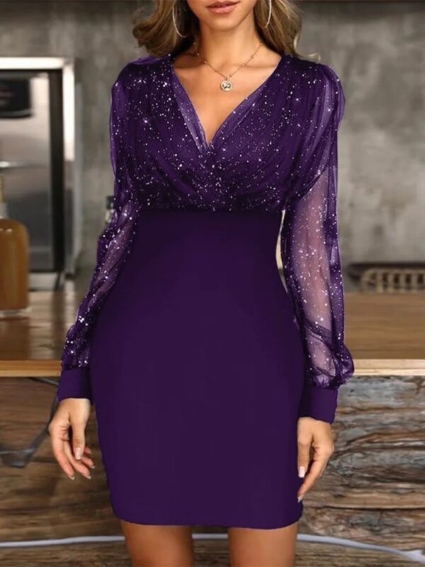 Sexy V-Neck See Through Long Sleeve Dress Women Spring Autumn Party Mini Dresses vestidos cortos - Image 5