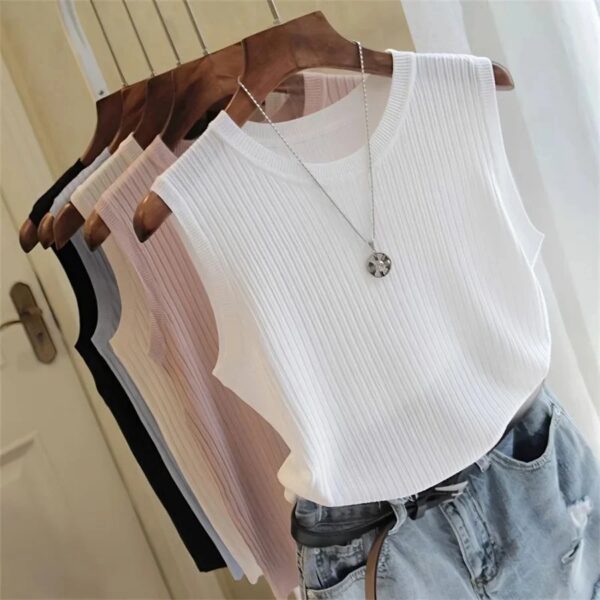 Summer Sleeveless Blouse Women O-neck Knitted Blouse Shirt Women Clothes Women Tops - Image 2