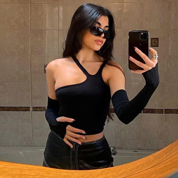 Autumn Fashion Casual Slim Solid Removable Sleeves Halter T Shirt For Women New Streetwear Wild Basic Female Top Hot - Image 2
