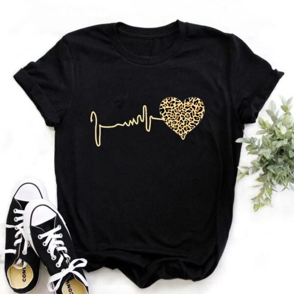 Summer New 90 's Leopard Heartbeat Short Sleeve Print Clothing Women's T-Shirt Harajuku Graphic Clothing Women's Top,Drop Ship - Image 2