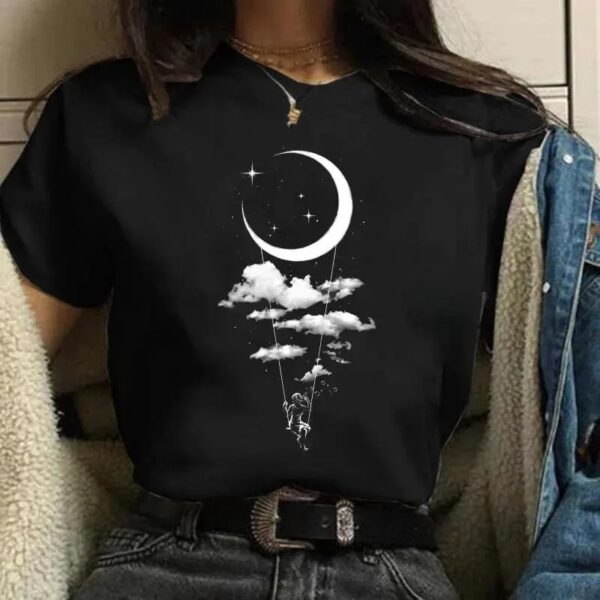 Moon Harajuku Funny 90s Women T Shirt Girl Cartoon Graphic Printed Black Ladies T-shirt Casual Woman Shirt Kawaii Tee Shirt - Image 2