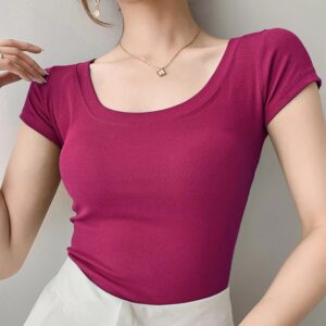100% Cotton T Shirt Women Summer New Slim Solid Basic Tees Casual Tshirt Korean O Neck