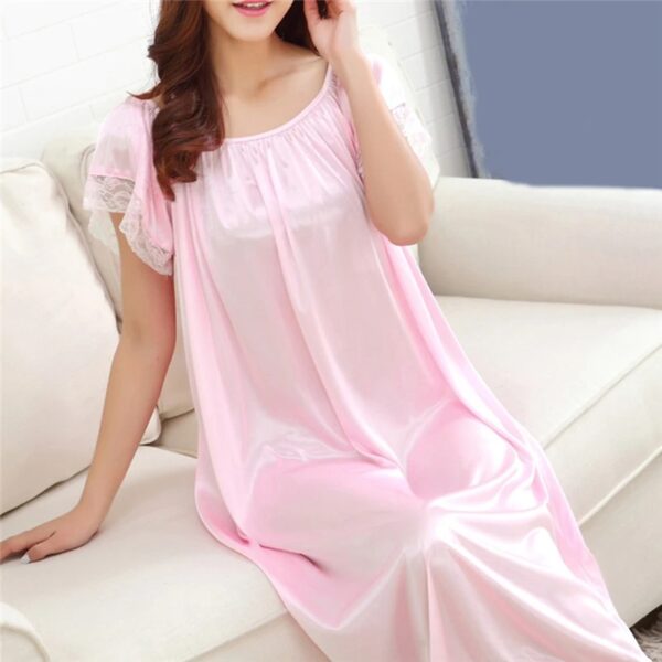Women Night Gowns Sleepwear Lace Patchwork Nightwear Long Sleeping Dress Casual Ladies Home Dressing - Image 5