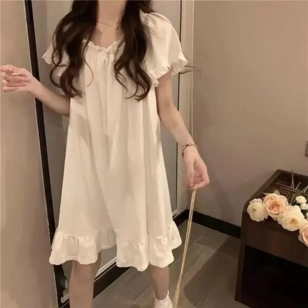 White Mid Length Nightgowns Summer Pajamas Women's Home Clothes New Dress Korean Sleepwear for Sleeping Sexy Nightwear Woman Top - Image 5
