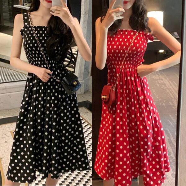 Women's Dresses 2025 Summer Fashion Loose None Sleeve Polka Dot Shoulder Plus Size Casual Dress Sexy Dresses - Image 2