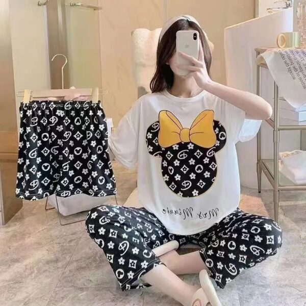 3PCS/Set Women's Spring and Summer Pajamas Loose O-Neck Long-Sleeved Fashion Cute Cartoon Homewear Outside Casual Loungewear - Image 5