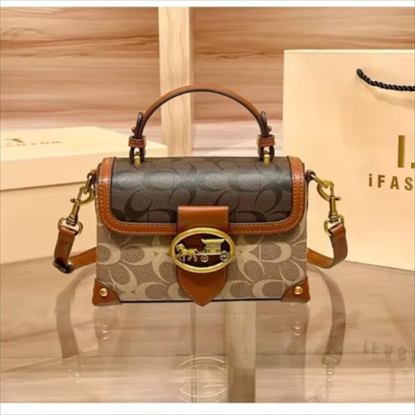 New minimalist and fashionable small handbag, contrasting color women's bag, high-end carriage crossbody bag, portable box bag - Image 4