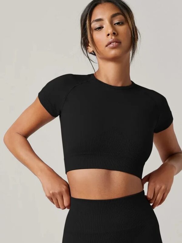 Women Yoga Top Seamless Sport T Shirts Fitness Clothes Short Sleeve Yoga Shirt Gym Top Running Active Wear Sport Top - Image 3