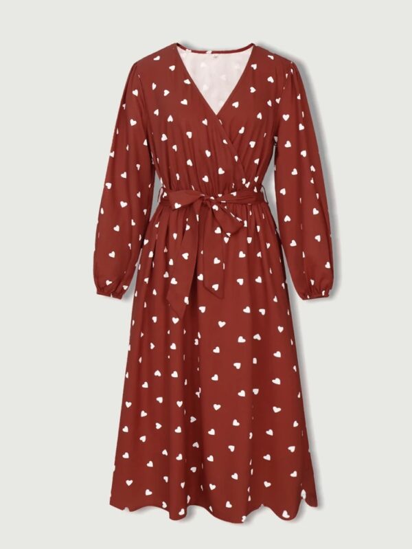 2025 Summer Explosion Women's Heart Print Lantern Sleeve Split Thigh Dress Polyester Super Low Price Sale - Image 7