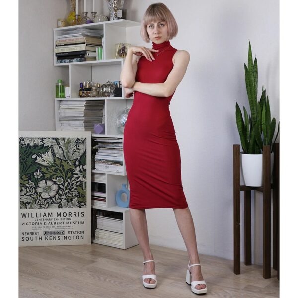 Summer Women Sexy Slim Turtleneck Sleeveless Dresses Female Vestidos Tank Dress Woman Skinny Elastic Culb Pencil Dresses - Image 2