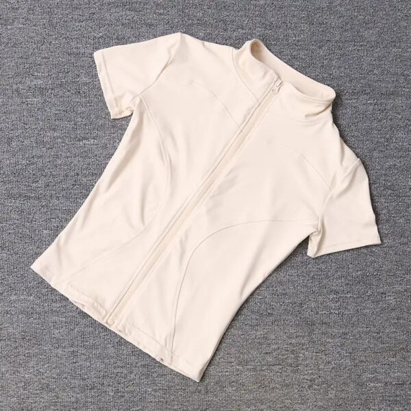 Summer High Quality Waist Slimming Training Tops Women's Quick-drying Tight Stand Collar Full Zipper Short Sleeves Yoga shirts - Image 4