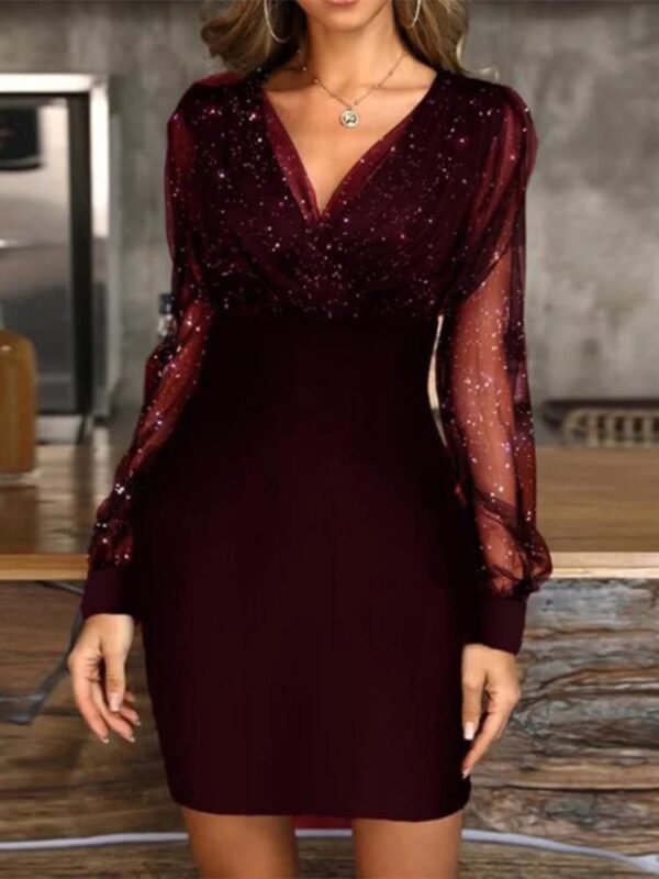 Sexy V-Neck See Through Long Sleeve Dress Women Spring Autumn Party Mini Dresses vestidos cortos - Image 2