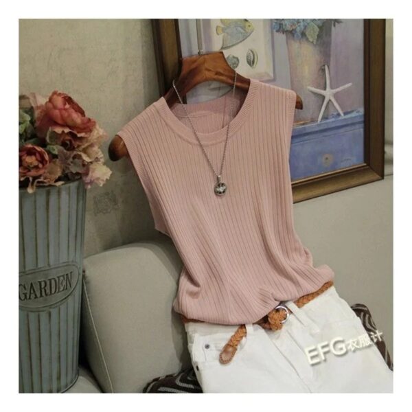 Summer Sleeveless Blouse Women O-neck Knitted Blouse Shirt Women Clothes Women Tops - Image 10