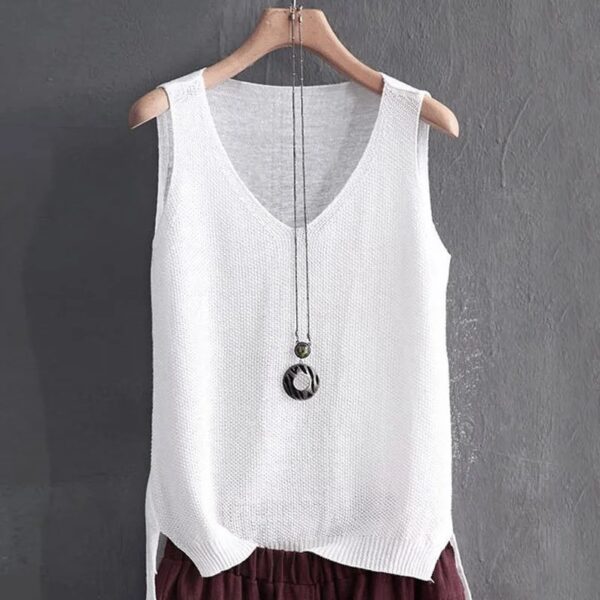 Blusas Mujer De Moda 2024 Blouse Women Summer Sleeveless Knitted Blouse Shirt Women Clothes V-neck Blouse Women Tops Shirts C855 - Image 7