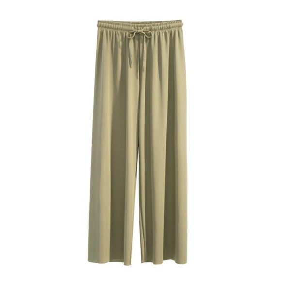Women Ankle-Length Wide Leg Pants Casual Summer Solid Elastic Waist Loose Ice Silk Pants Spring Summer Female Trousers - Image 11