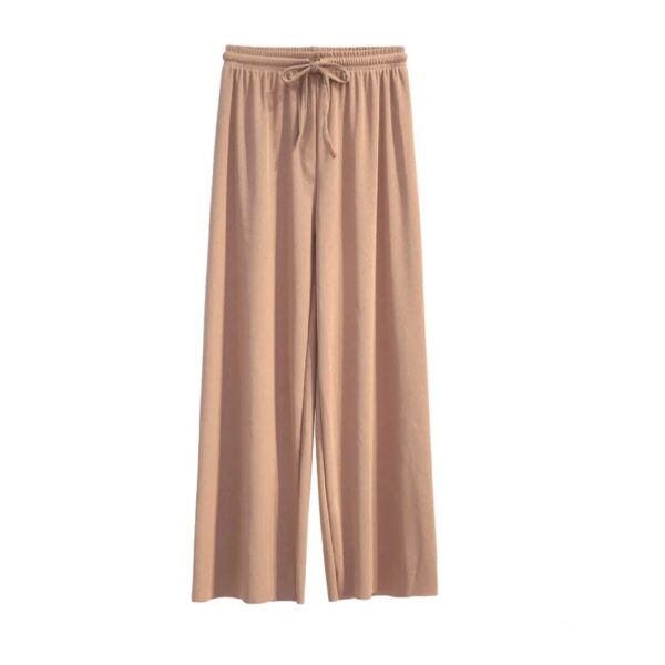 Women Ankle-Length Wide Leg Pants Casual Summer Solid Elastic Waist Loose Ice Silk Pants Spring Summer Female Trousers - Image 12