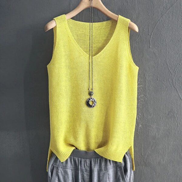 Blusas Mujer De Moda 2024 Blouse Women Summer Sleeveless Knitted Blouse Shirt Women Clothes V-neck Blouse Women Tops Shirts C855 - Image 4