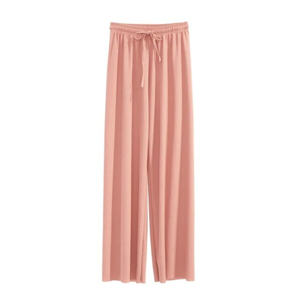 Women Ankle-Length Wide Leg Pants Casual Summer Solid Elastic Waist Loose Ice Silk Pants Spring Summer Female Trousers - Image 13