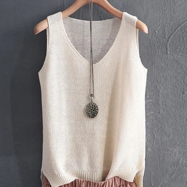 Blusas Mujer De Moda 2024 Blouse Women Summer Sleeveless Knitted Blouse Shirt Women Clothes V-neck Blouse Women Tops Shirts C855 - Image 3