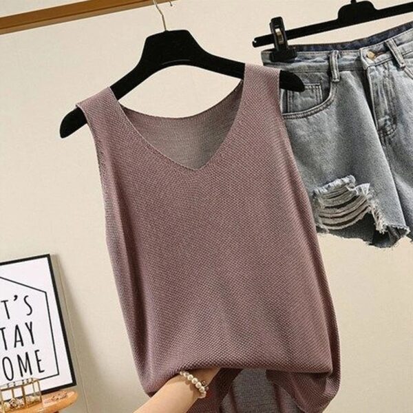Blusas Mujer De Moda 2024 Blouse Women Summer Sleeveless Knitted Blouse Shirt Women Clothes V-neck Blouse Women Tops Shirts C855 - Image 2