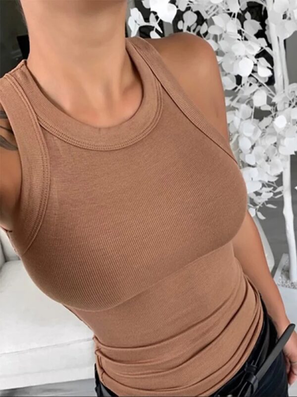 Women Solid Round Neck Ribbed Tank Top Camisole Women Summer Basic Elastic Tank Top O Neck Solid Tank Top - Image 4