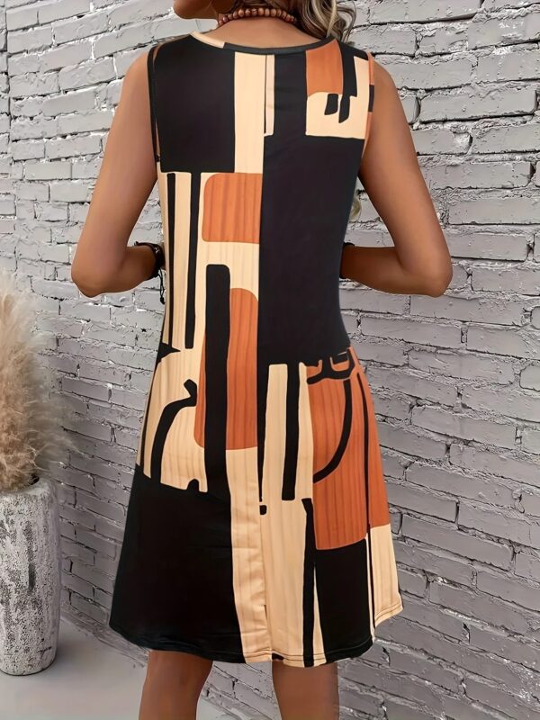 Spring&Summer Women's Geometric Pattern Sleeveless Dress For Summer Vacation,dresses for women summer，Women Bohemia Midi Dresses - Image 8