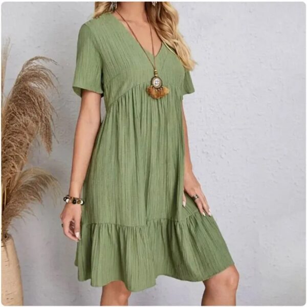 Women Summer Peplum Dresses Spring V-Neck Short Sleeve Loose Waist Ruffle Fit Flare Vocation Dresses - Image 7