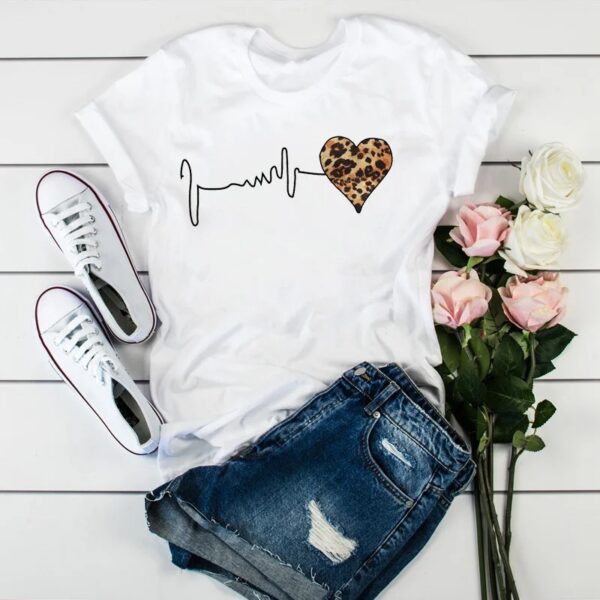 Summer New 90 's Leopard Heartbeat Short Sleeve Print Clothing Women's T-Shirt Harajuku Graphic Clothing Women's Top,Drop Ship - Image 3