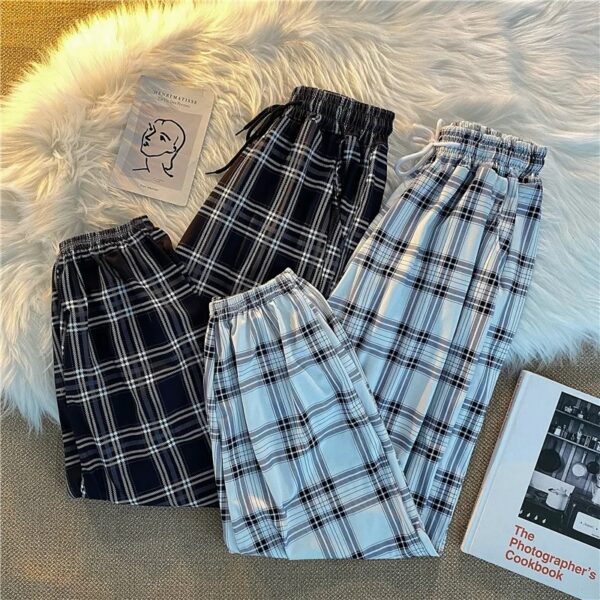 Pants Women New Bunch of feet Fashion Loose Black Plaid Summer Harajuku Students Streetwear Harem Long Trousers Womens Chic - Image 3