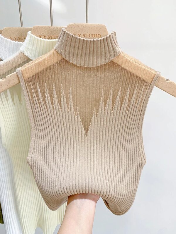 Mesh Knitted Top Women Y2K Tank Top Half Neck Vest Female Sleeveless Sweater Chic Cut Out Streetwear Solid Skinny Tube Top - Image 2