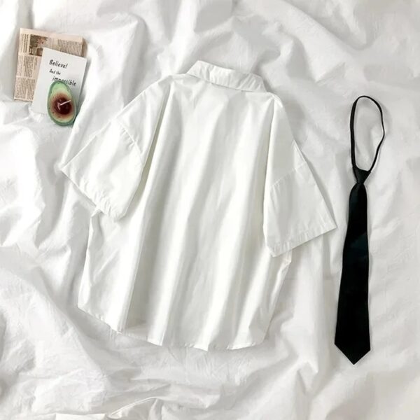 White Shirt Women Blusas Short Sleeve Lapel Blouse with Tie Japanese Fashion Student Summer Daily College Style Top - Image 3