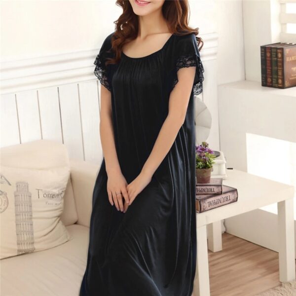 Women Night Gowns Sleepwear Lace Patchwork Nightwear Long Sleeping Dress Casual Ladies Home Dressing - Image 7