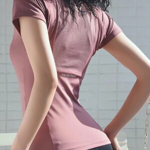 Sports T-shirt women summer breathable sexy beauty back fitness wear quick dry running training short sleeve yoga top