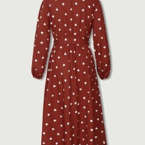 2025 Summer Explosion Women's Heart Print Lantern Sleeve Split Thigh Dress Polyester Super Low Price Sale