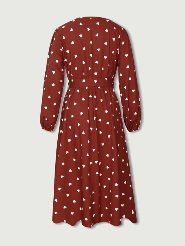2025 Summer Explosion Women's Heart Print Lantern Sleeve Split Thigh Dress Polyester Super Low Price Sale
