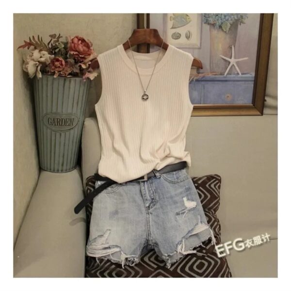 Summer Sleeveless Blouse Women O-neck Knitted Blouse Shirt Women Clothes Women Tops - Image 4