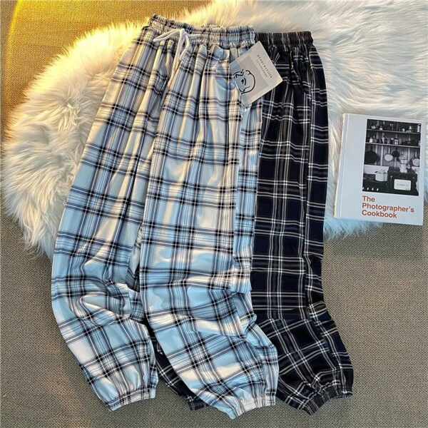 Pants Women New Bunch of feet Fashion Loose Black Plaid Summer Harajuku Students Streetwear Harem Long Trousers Womens Chic - Image 4