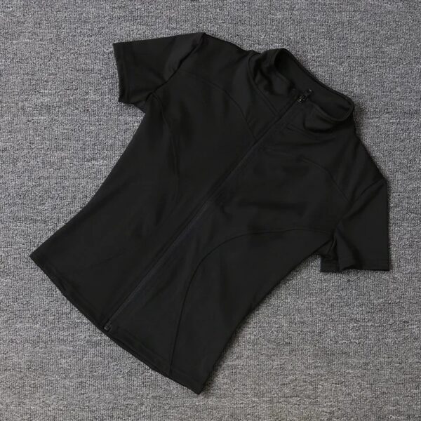 Summer High Quality Waist Slimming Training Tops Women's Quick-drying Tight Stand Collar Full Zipper Short Sleeves Yoga shirts - Image 3