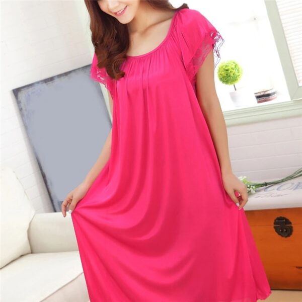 Women Night Gowns Sleepwear Lace Patchwork Nightwear Long Sleeping Dress Casual Ladies Home Dressing - Image 6