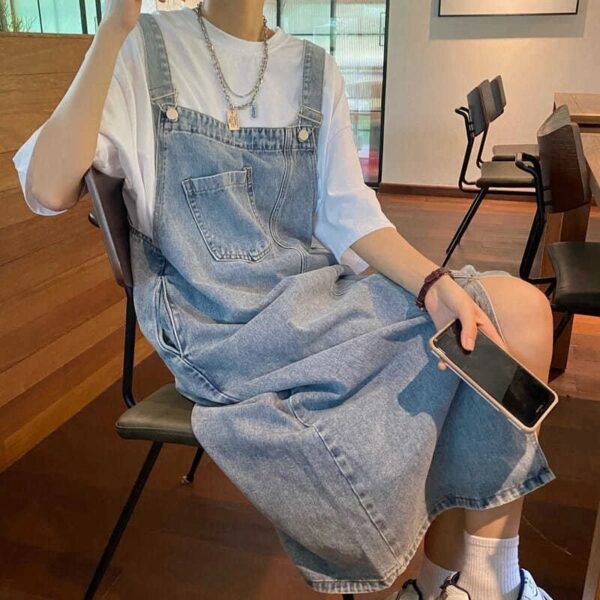 Spring Summer Denim Overall Dress Women Sleeveless Jeans Dresses Fashion Female Solid Slip Casual Loose Spaghetti Strap Dresses - Image 6