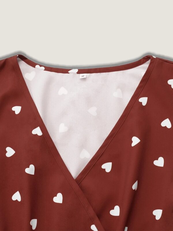 2025 Summer Explosion Women's Heart Print Lantern Sleeve Split Thigh Dress Polyester Super Low Price Sale - Image 5