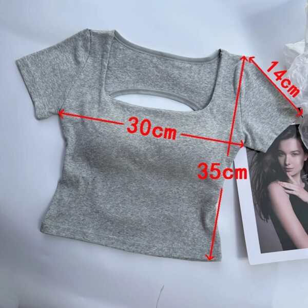 T-shirt Woman clothing Square Neckline tops Short Sleeve crop top with bras for women girls sexy street wear Backless top tees - Image 3