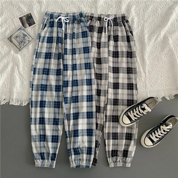 Pants Women New Bunch of feet Fashion Loose Black Plaid Summer Harajuku Students Streetwear Harem Long Trousers Womens Chic - Image 5