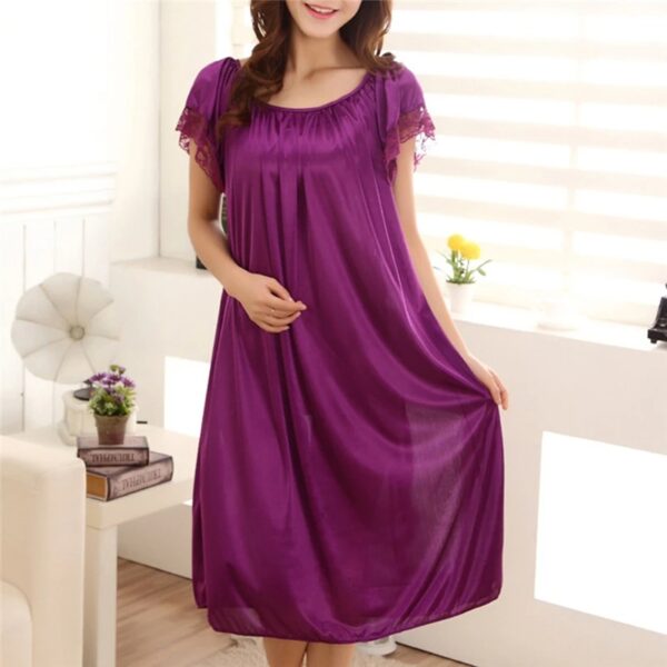 Women Night Gowns Sleepwear Lace Patchwork Nightwear Long Sleeping Dress Casual Ladies Home Dressing - Image 2