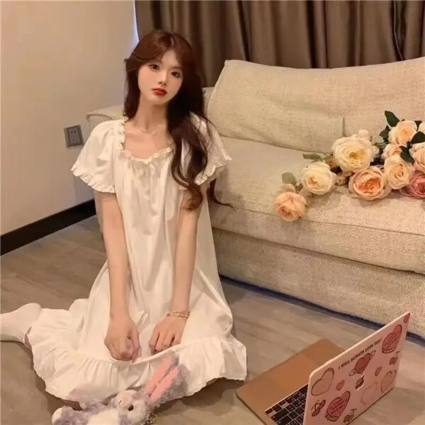 White Mid Length Nightgowns Summer Pajamas Women's Home Clothes New Dress Korean Sleepwear for Sleeping Sexy Nightwear Woman Top - Image 4
