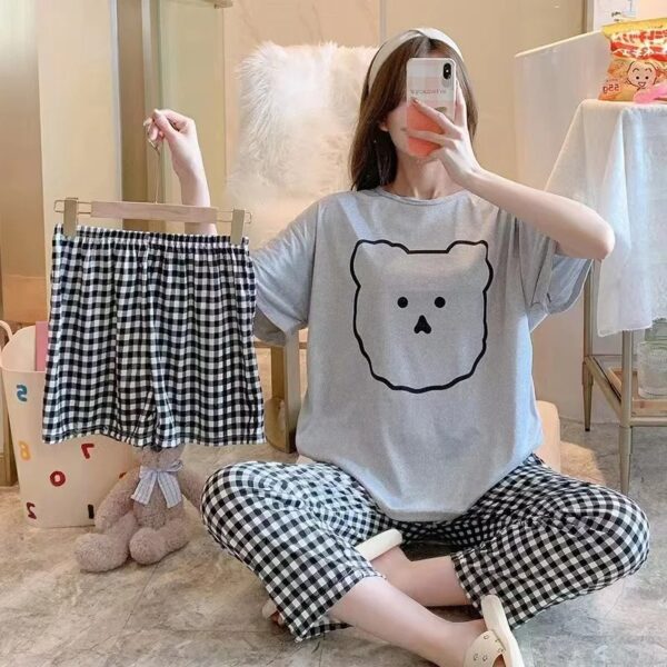 3PCS/Set Women's Spring and Summer Pajamas Loose O-Neck Long-Sleeved Fashion Cute Cartoon Homewear Outside Casual Loungewear - Image 4