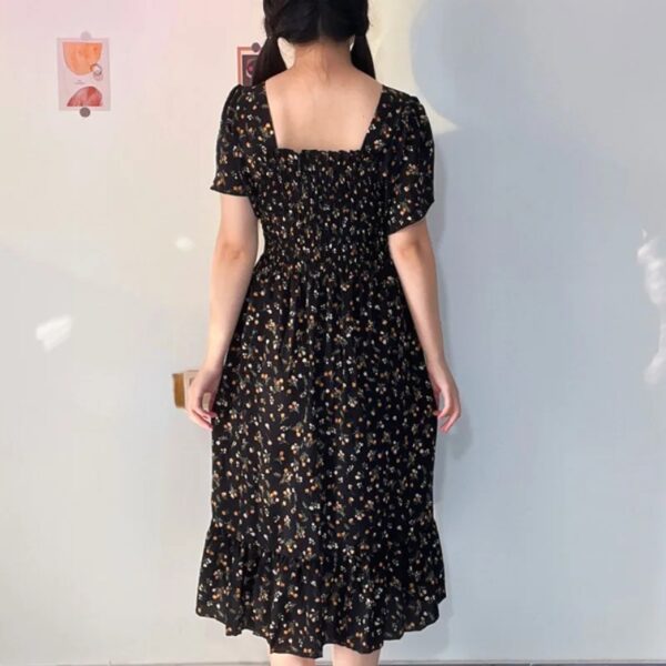 Spring Summer Chiffon Dress Women Casual Dresses Female Elastic Waist Short Sleeve Printed Floral Midi A-Line Dresses Vestidos - Image 4