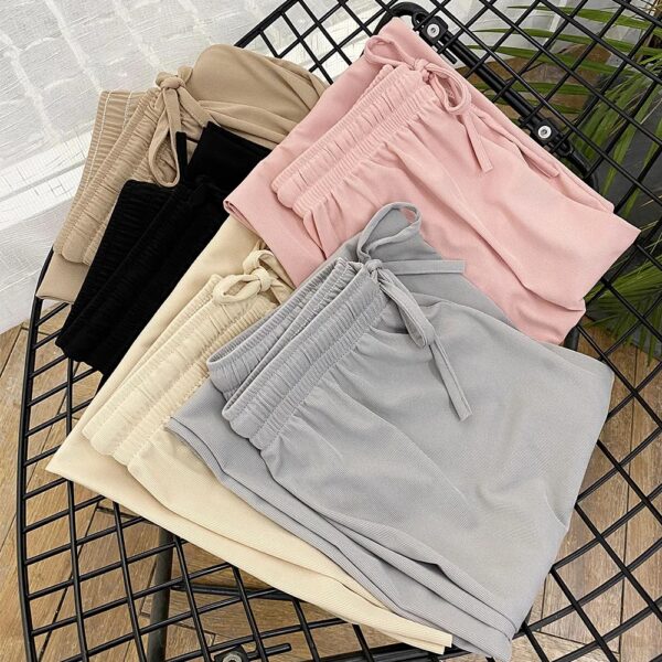 Women Ankle-Length Wide Leg Pants Casual Summer Solid Elastic Waist Loose Ice Silk Pants Spring Summer Female Trousers - Image 5