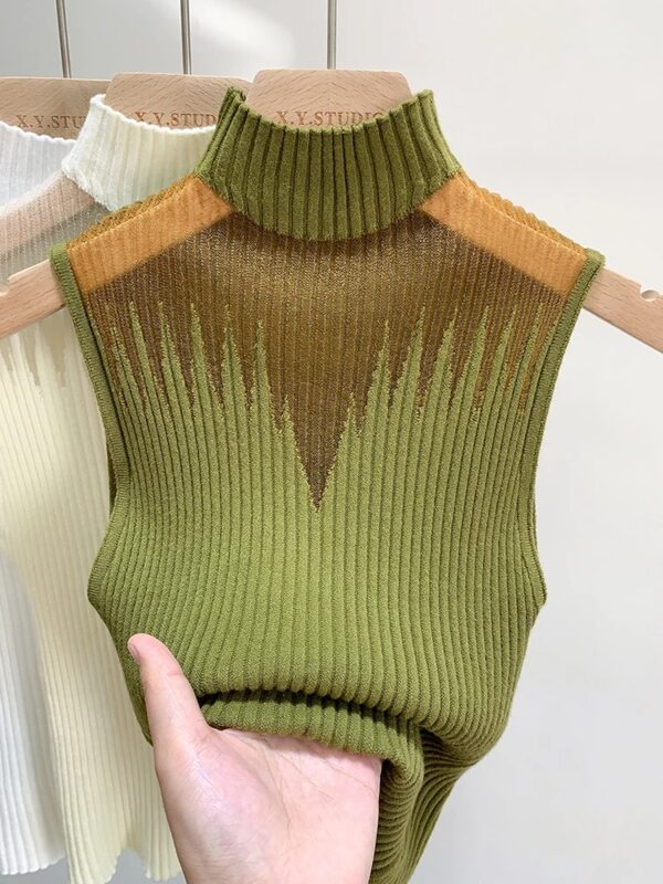 Mesh Knitted Top Women Y2K Tank Top Half Neck Vest Female Sleeveless Sweater Chic Cut Out Streetwear Solid Skinny Tube Top - Image 5