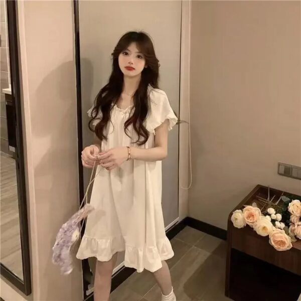 White Mid Length Nightgowns Summer Pajamas Women's Home Clothes New Dress Korean Sleepwear for Sleeping Sexy Nightwear Woman Top - Image 3